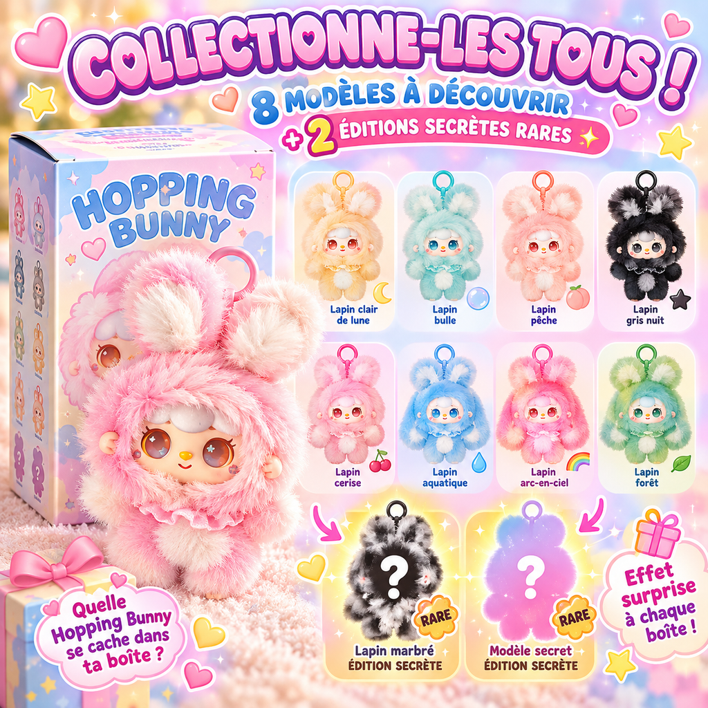 Boîte Mystère Hopping Bunny – Peluche porte-clés surprise
